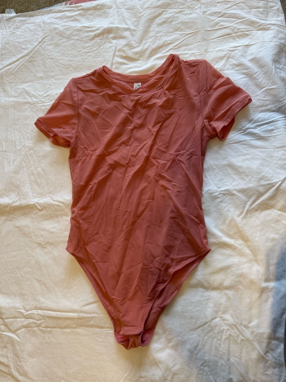 Short-Sleeve Stretch Mesh Bodysuit in Dusty Rose